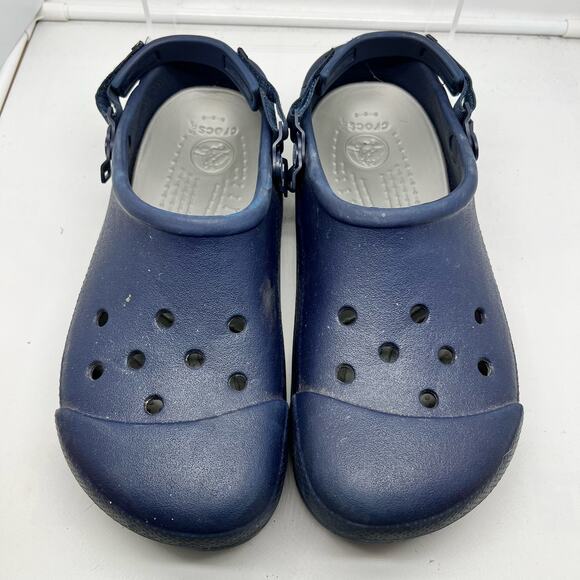 Crocs Shoes Mens 13 Blue Strap Back Hook Loop Chunky Clog Slip On - Picture 3 of 8